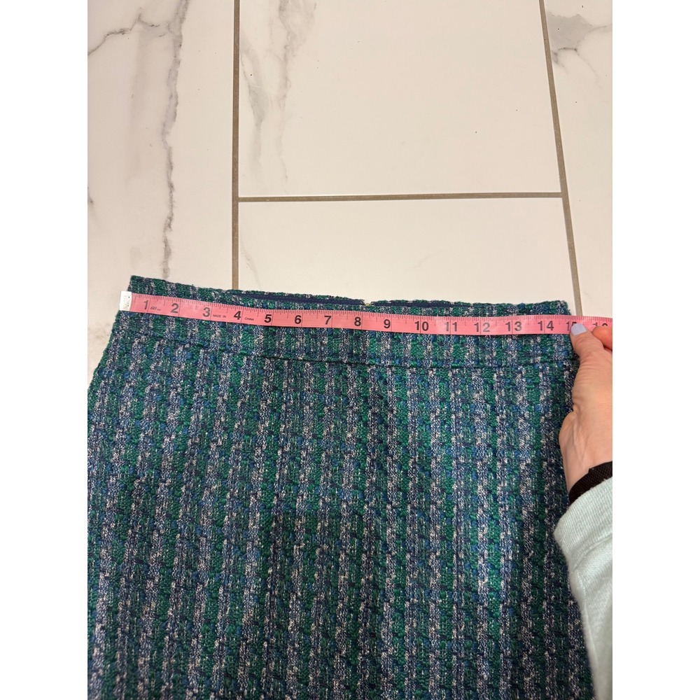 J.Crew Green Navy Tweed Mini Skirt Textured A-Line Size 6 Metallic Workwear - Picture 4 of 6